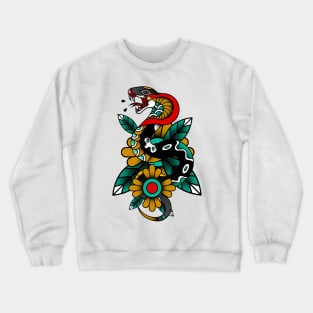 snake old school tattoo style vintage floral Crewneck Sweatshirt